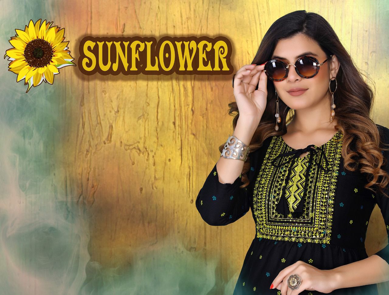 Golden Sunflower Wholesale Long Anarkali Kurti Collection